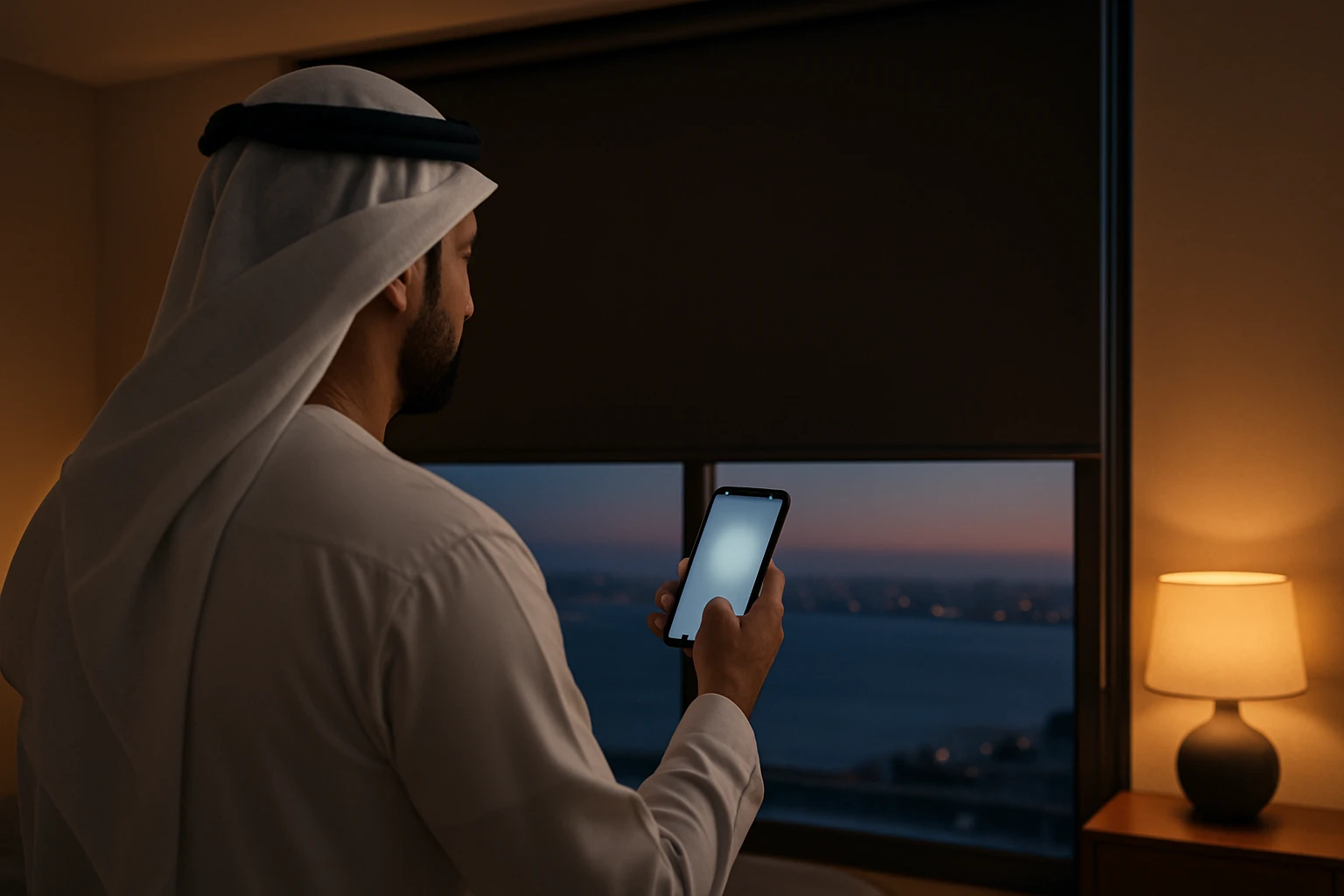 Motorized blackout blinds in Dubai bedroom