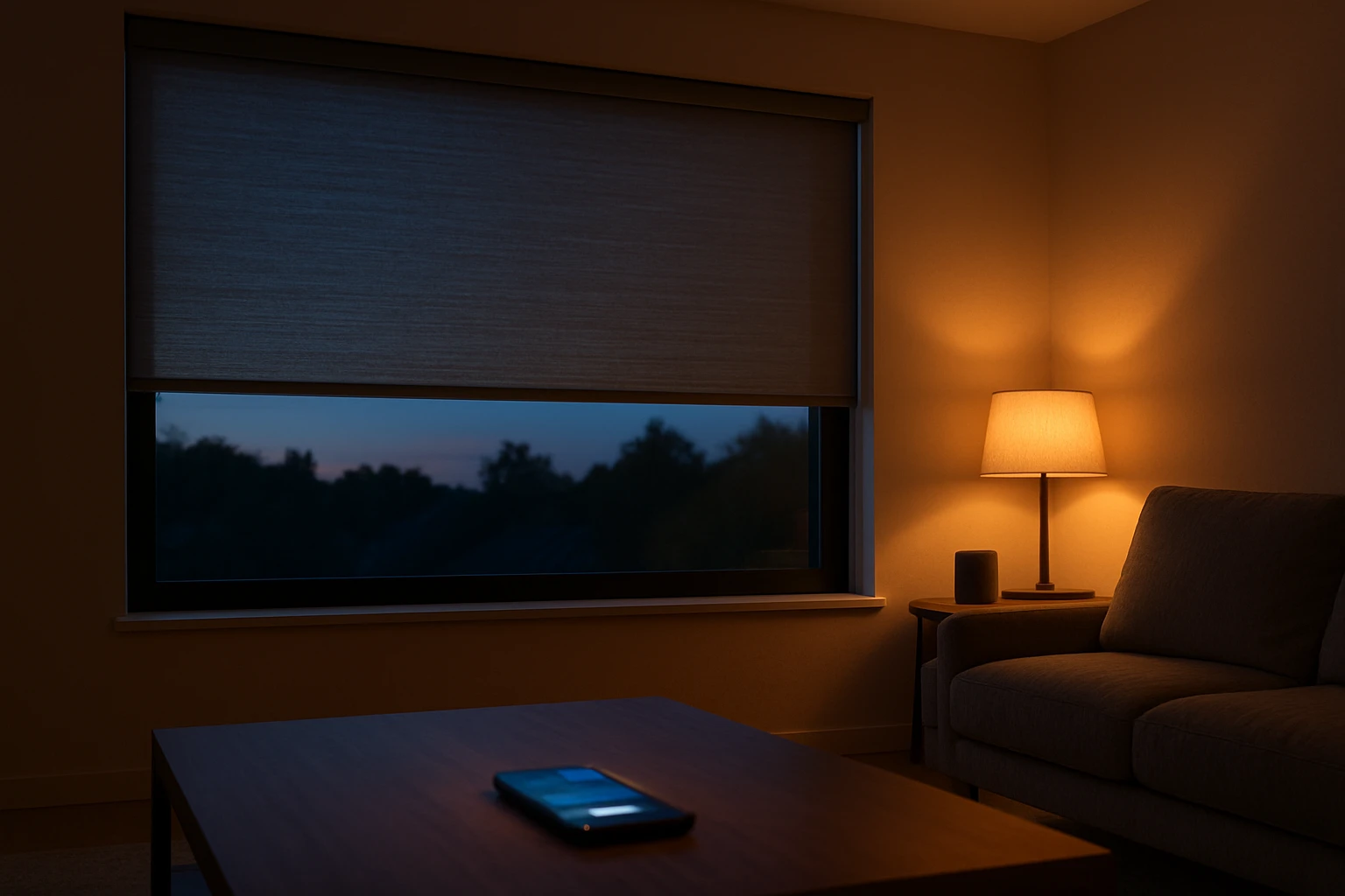 Motorized blinds closing at dusk