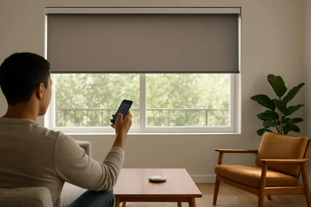Motorized blinds controlled by smartphone