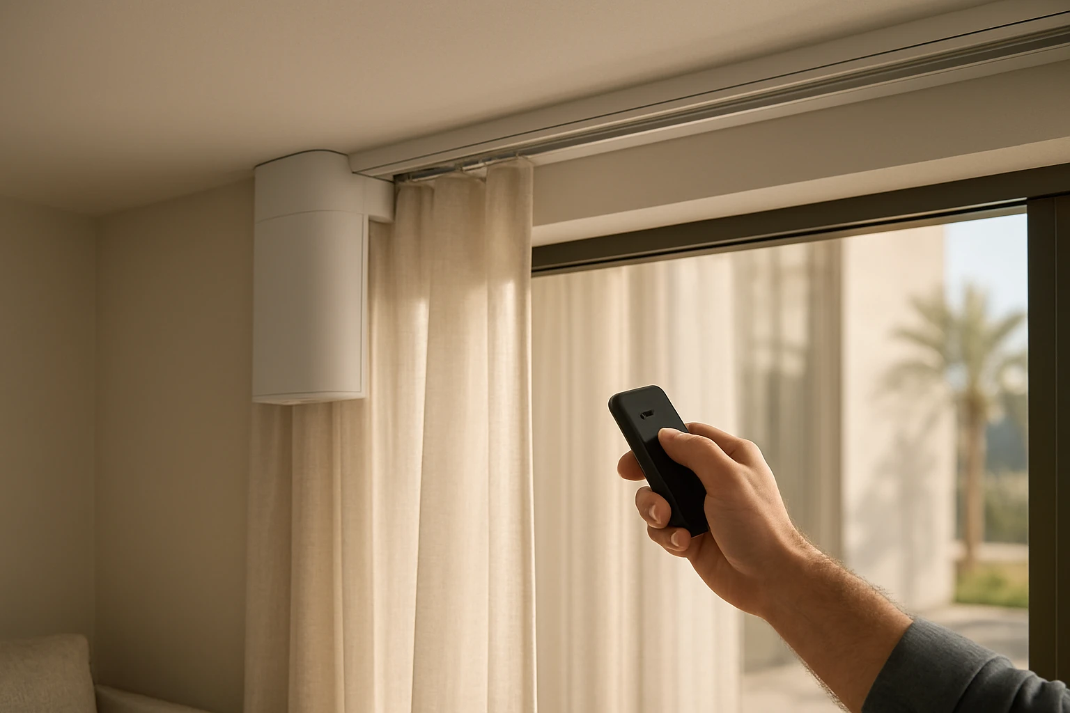 Motorized curtain track in Dubai living room