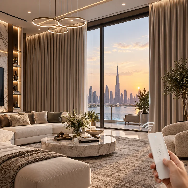 motorized curtains in living room