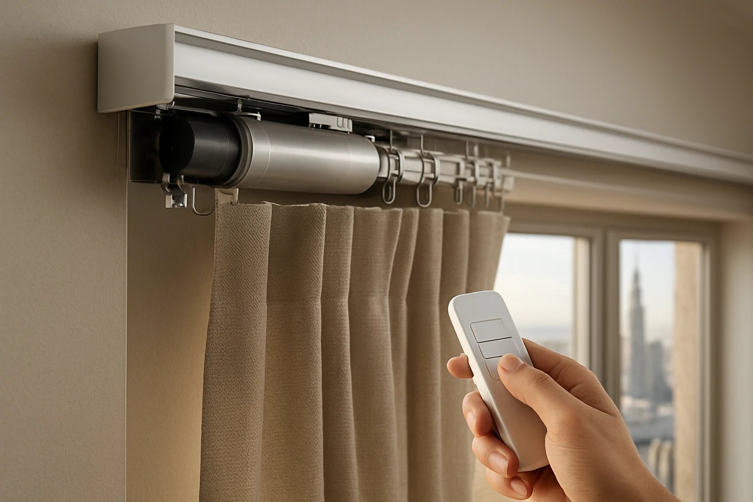Motorized curtains track with slim motor