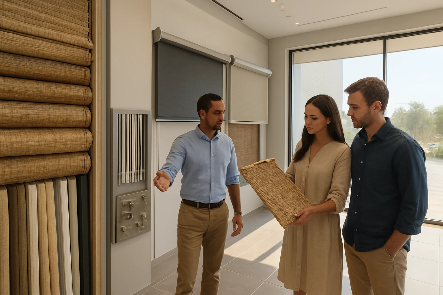 Outdoor bamboo blinds showroom samples