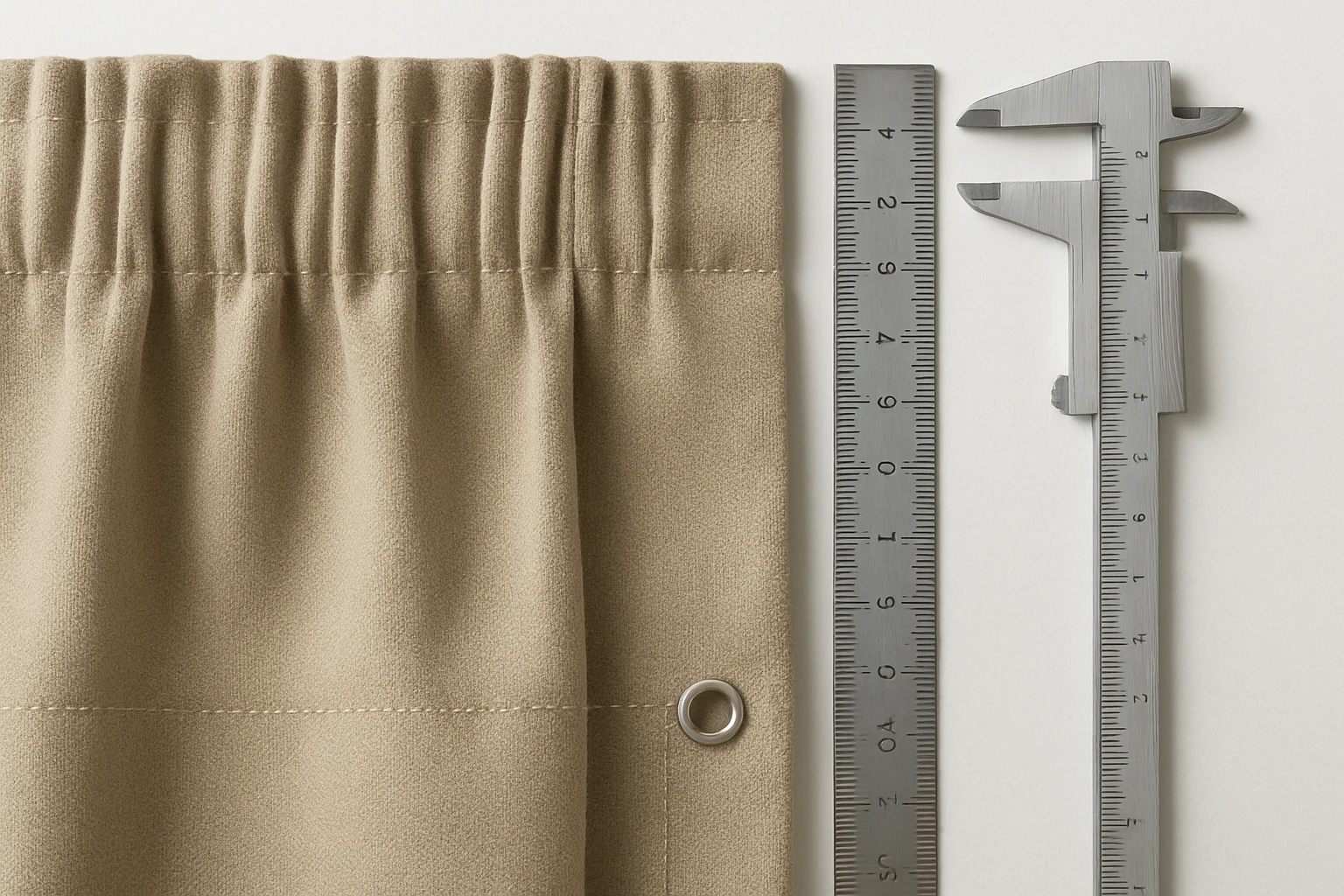 Pencil pleat curtain header and hem