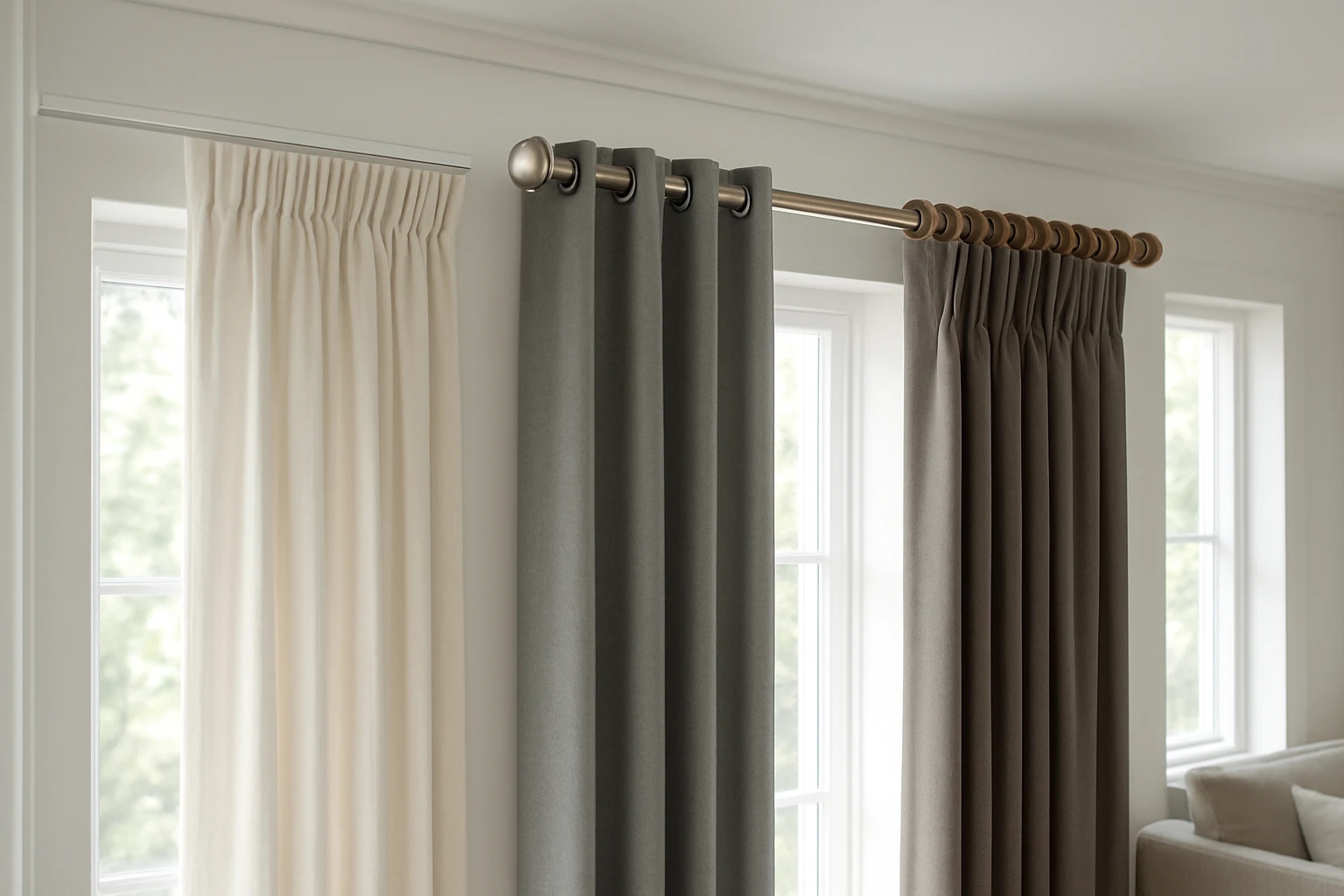 Pencil pleat eyelet and pinch pleat headers