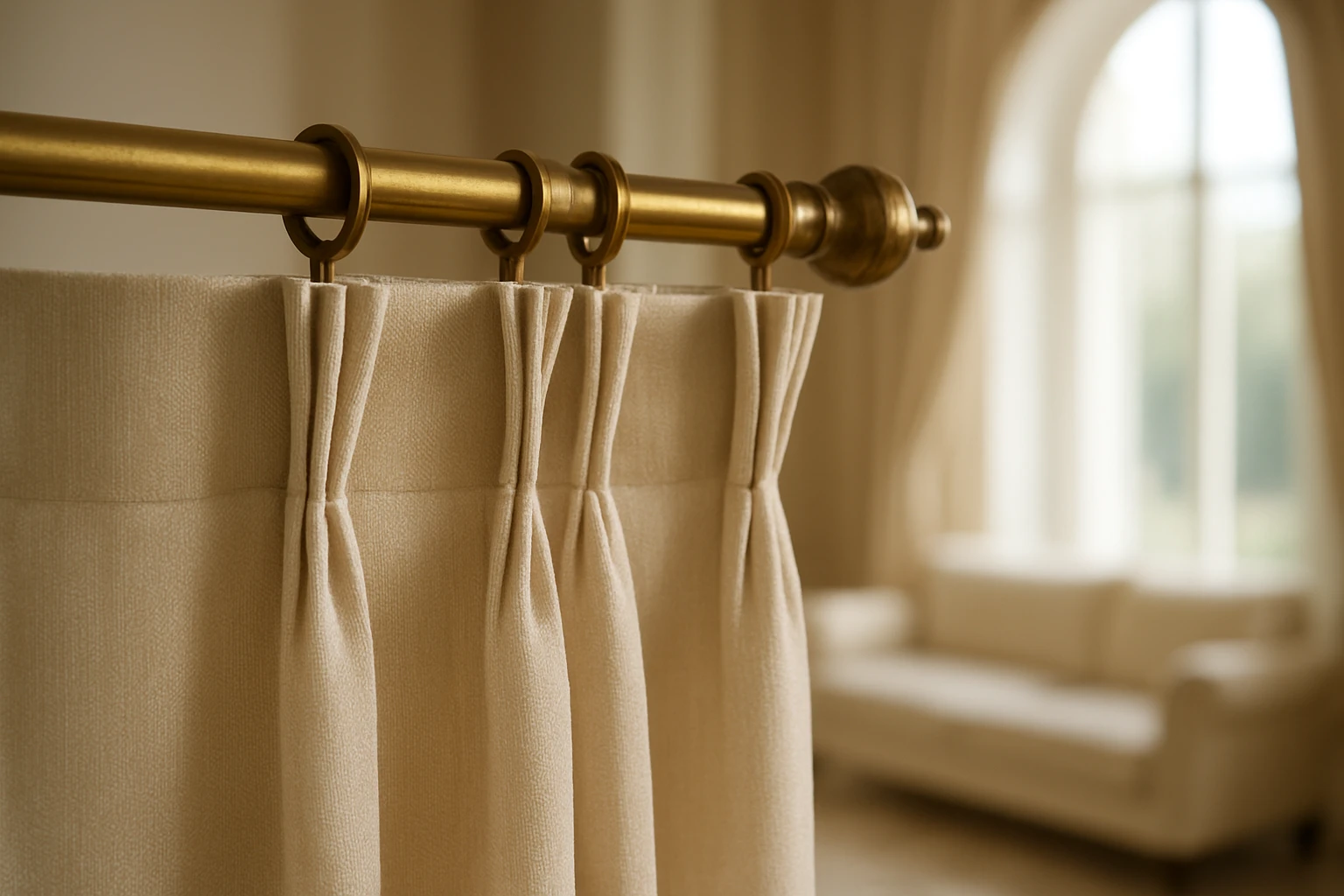 Pinch pleat curtains in cream sitting room
