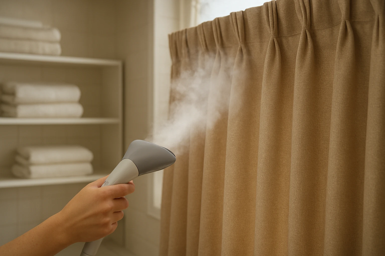 Pleated curtain steaming for care