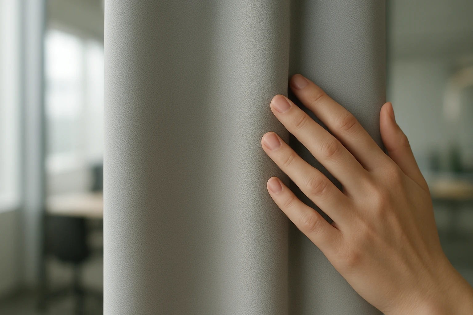 Polyester curtains showing weave and sheen