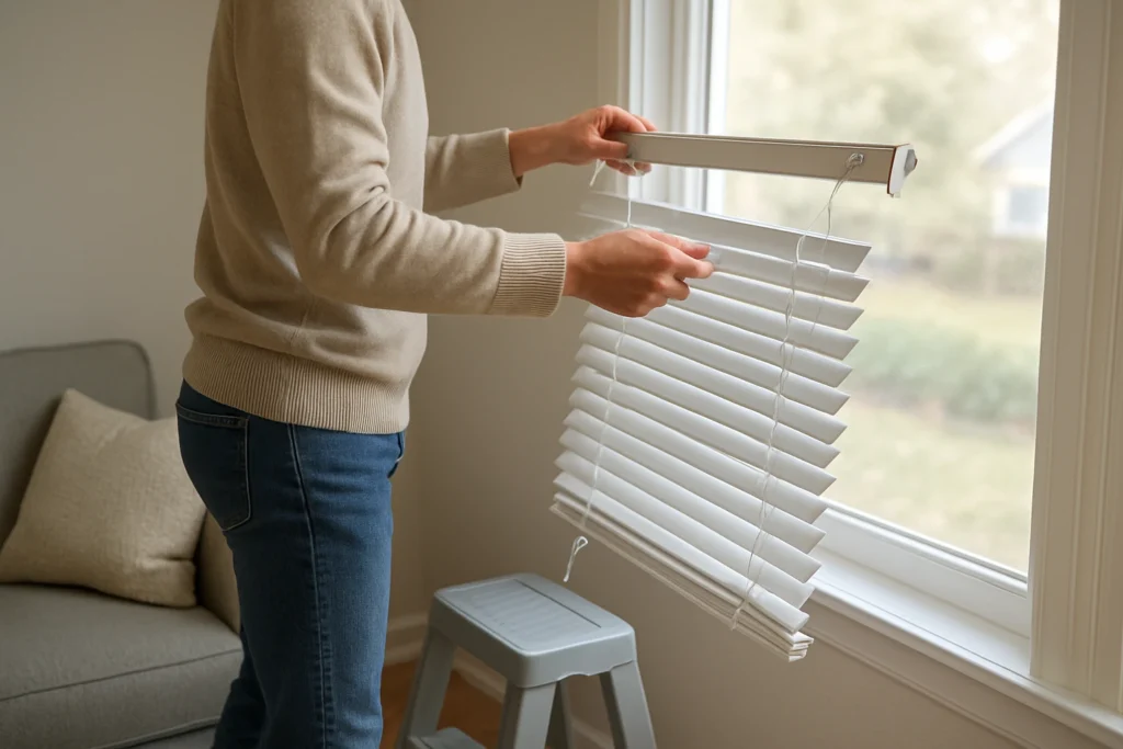 Removing window blinds from mounting bracket