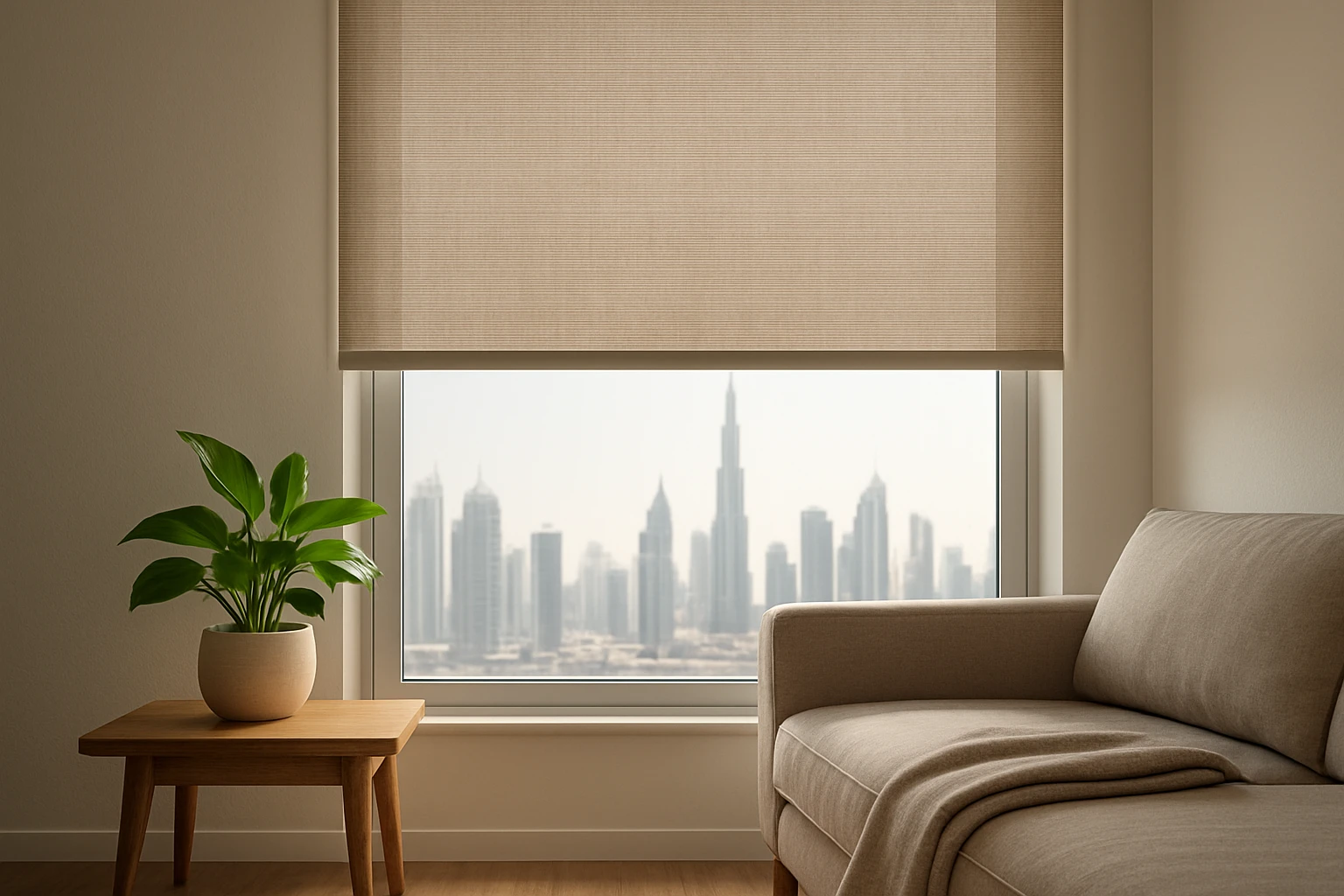 Roller blind in modern living room