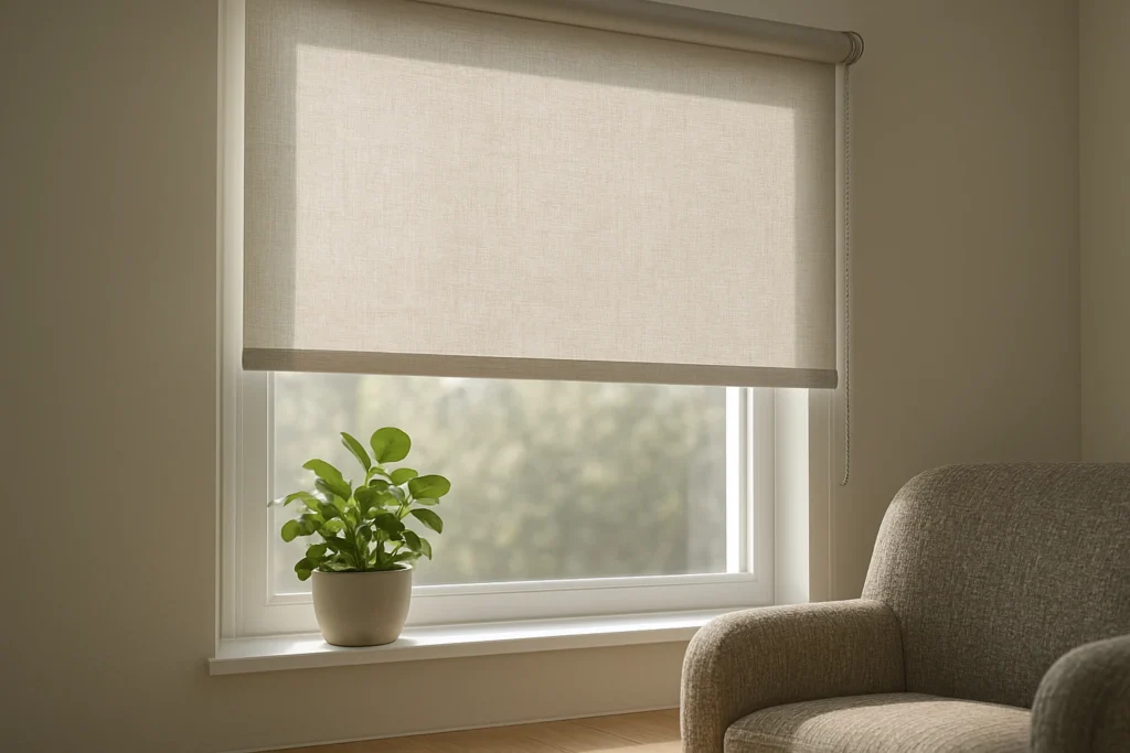 roller blinds in sunlit living room