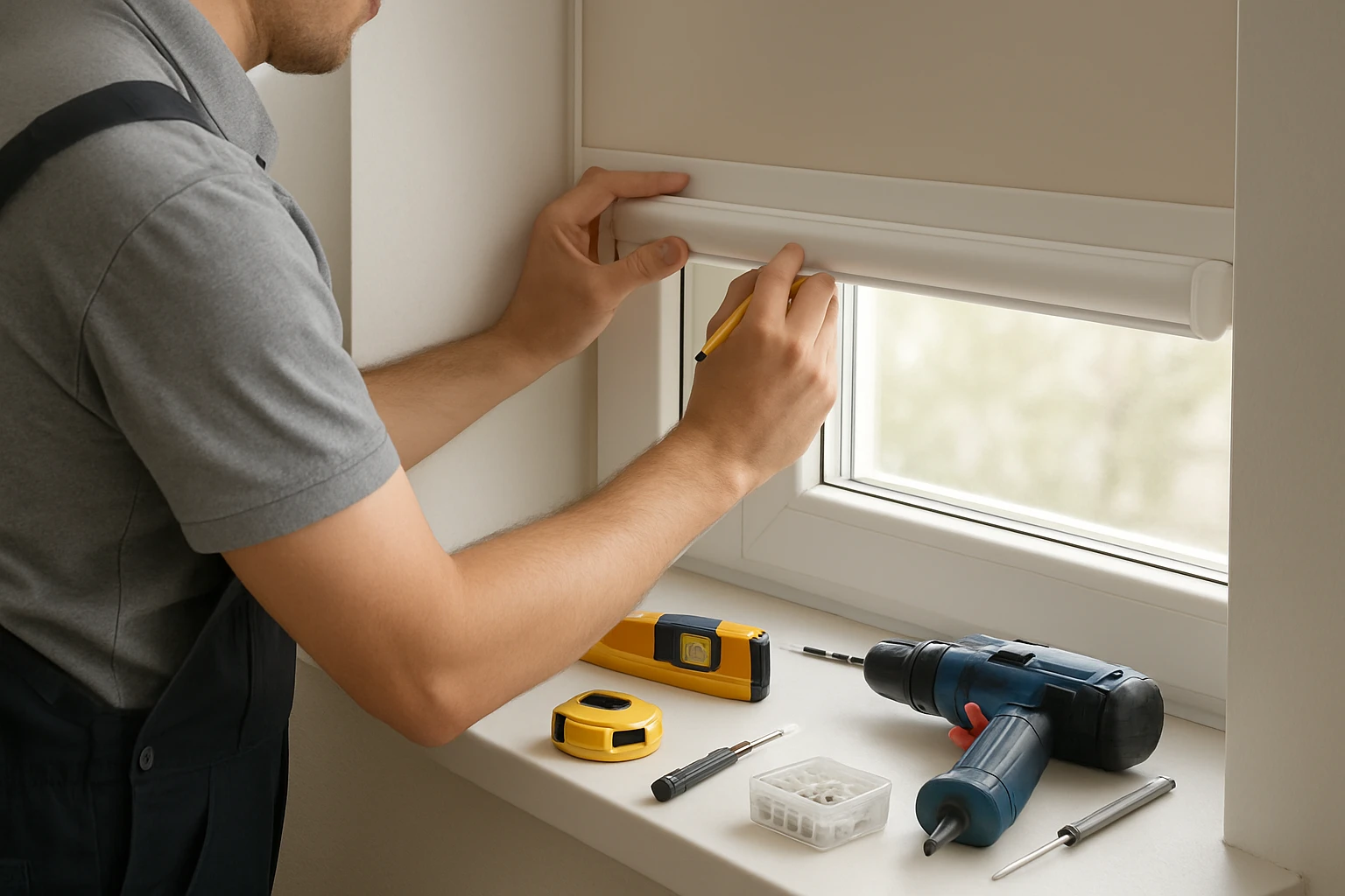 Roller blinds inside window recess