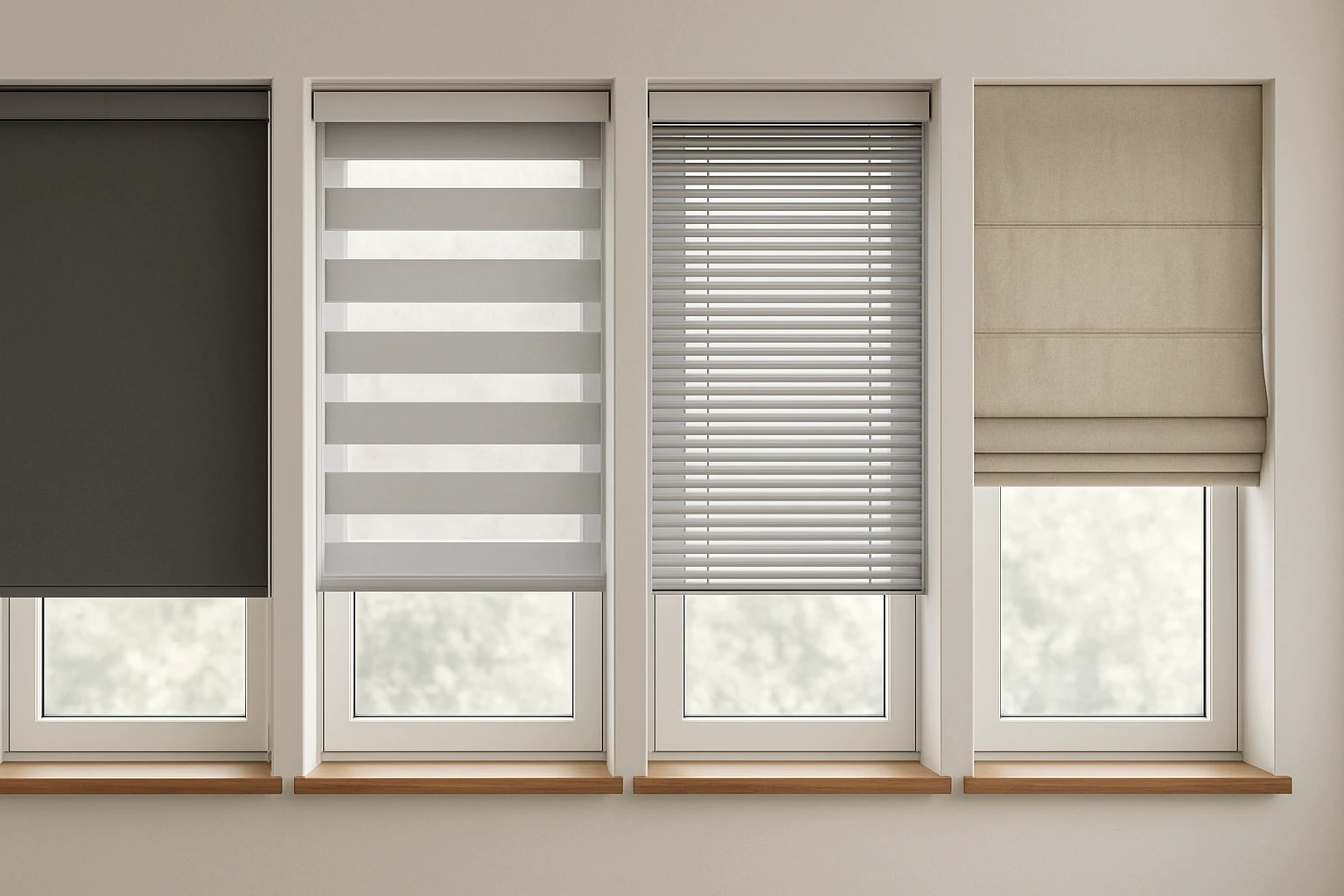 Roller blinds with venetian roman zebra