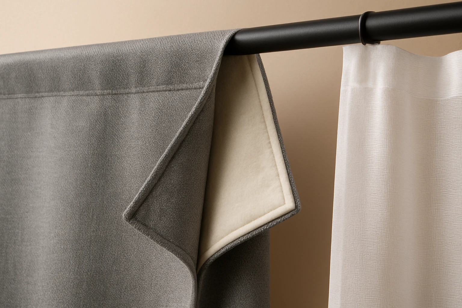 Room darkening curtains with lining