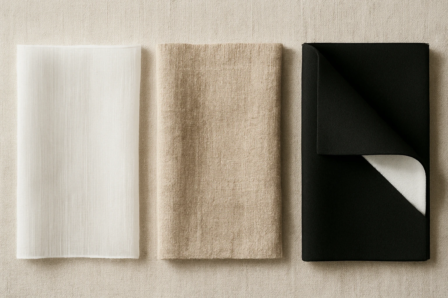 Sheer and blackout curtain fabric samples