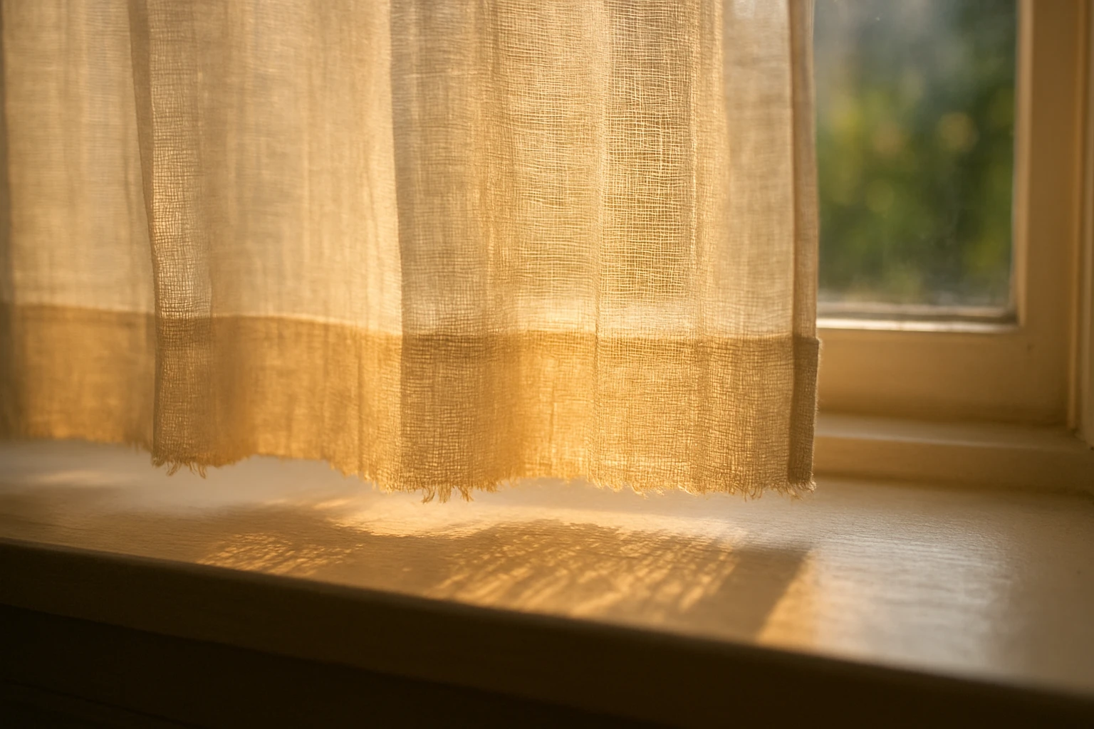 Sheer curtain faded by sun