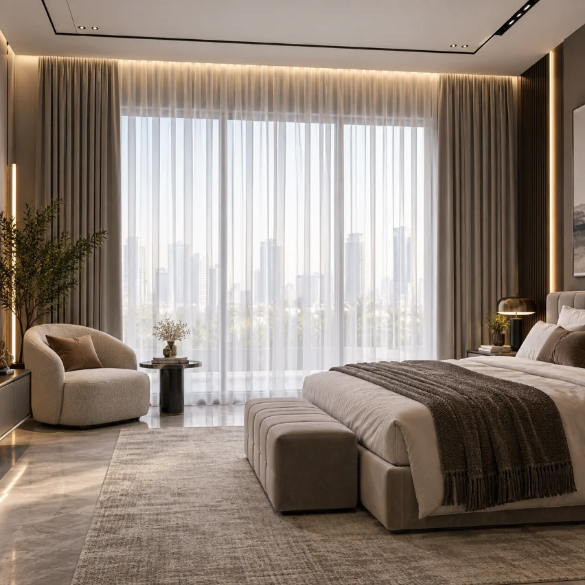 sheer curtains installation in apartment business bay