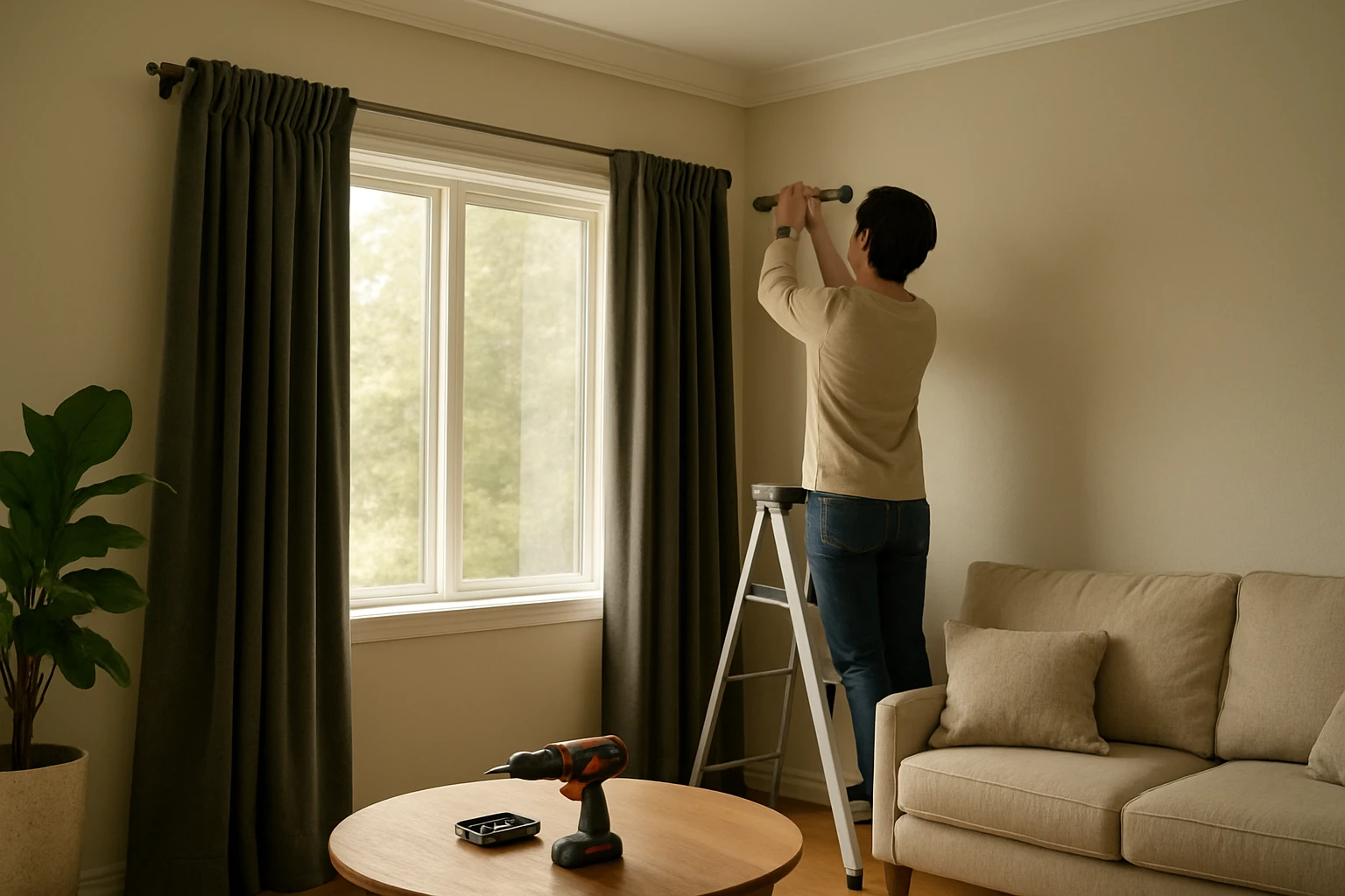 Soundproof curtains being mounted