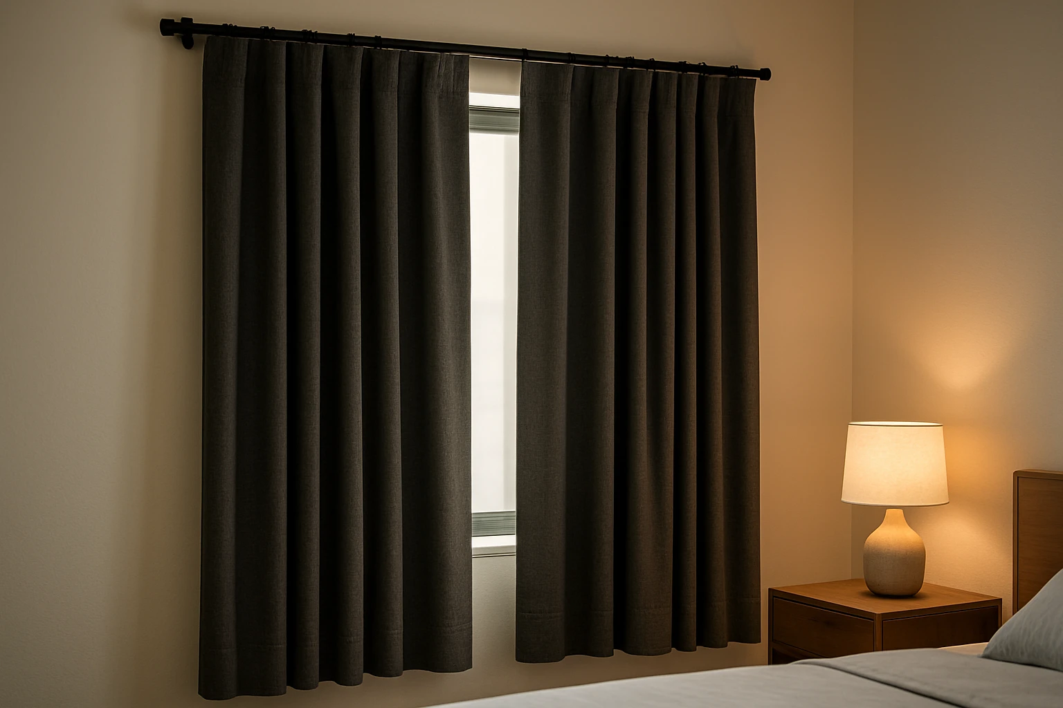 Soundproof curtains closed in bedroom