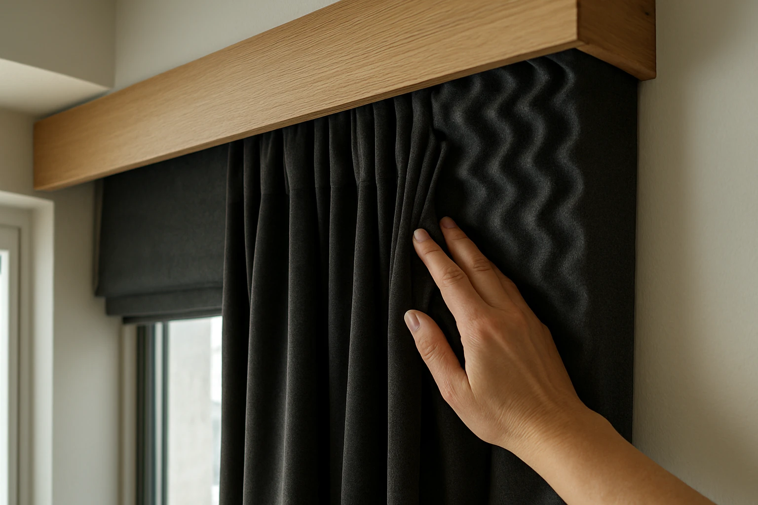 Soundproof curtains with pelmet seal