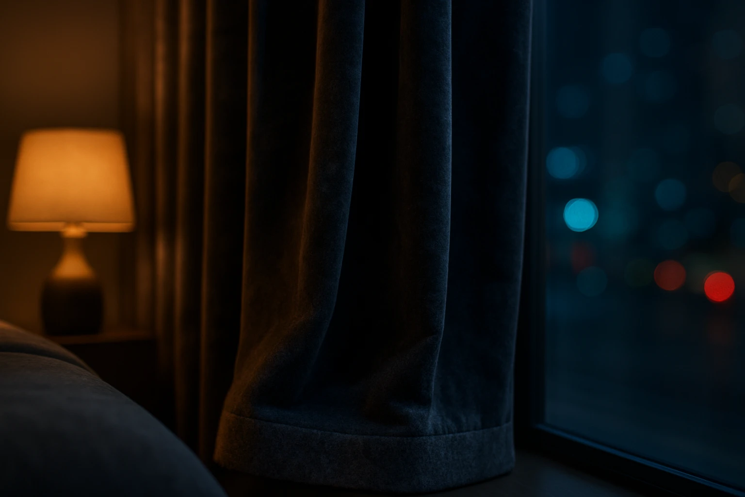 Soundproof velvet curtain in bedroom