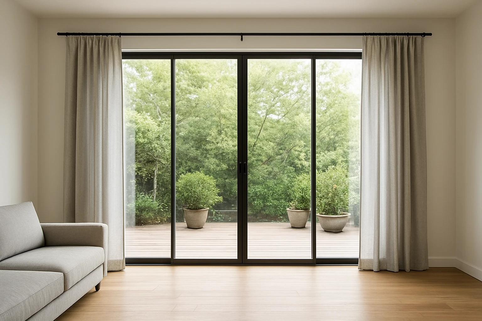 Split curtain panels on sliding doors