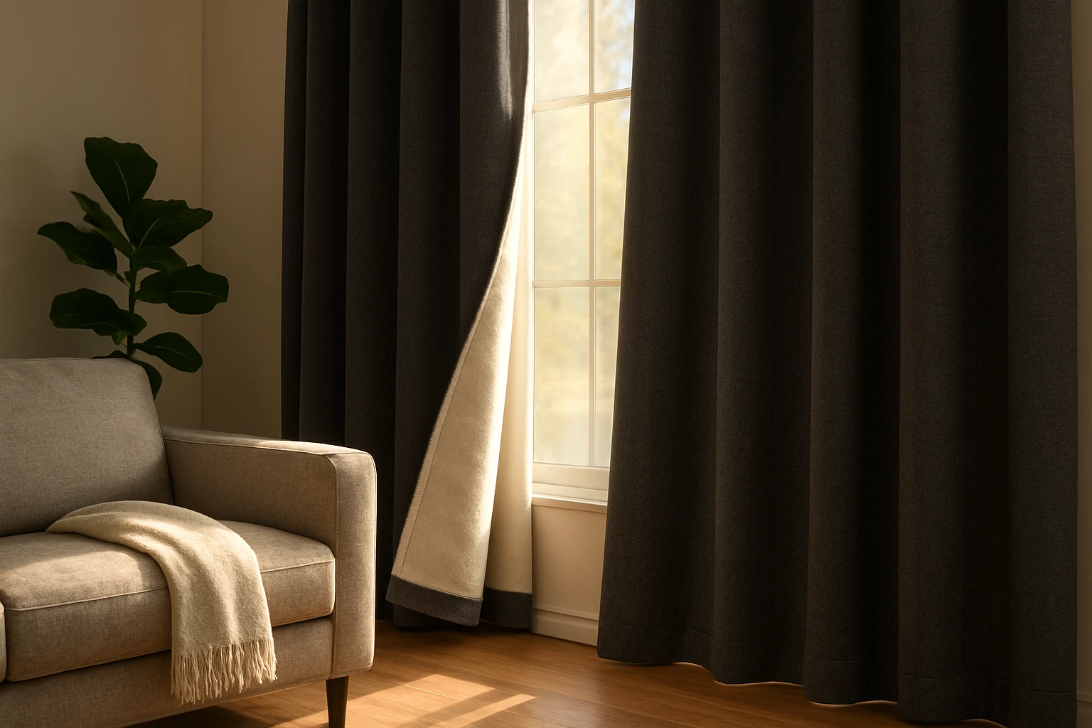 Thermal backed curtains in living room