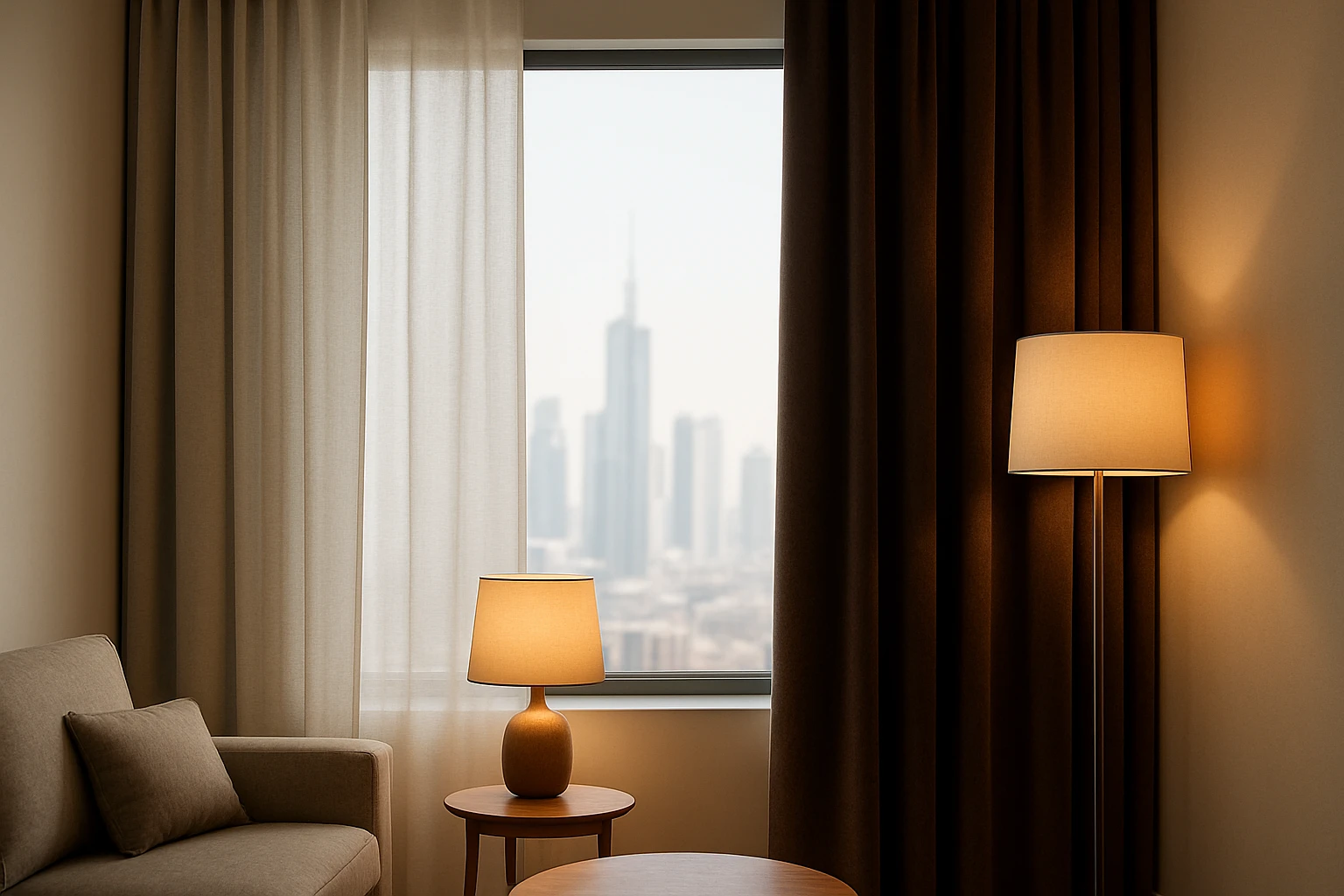 Triple weave polyester and velvet curtains