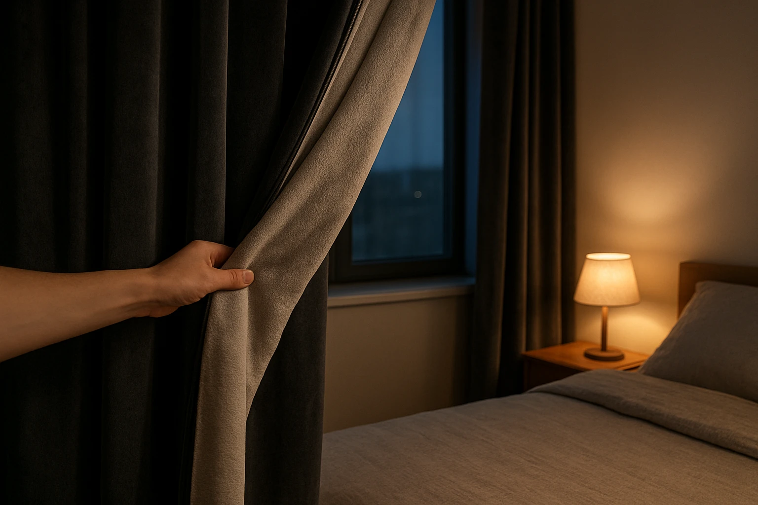 Velvet blackout curtains in bedroom