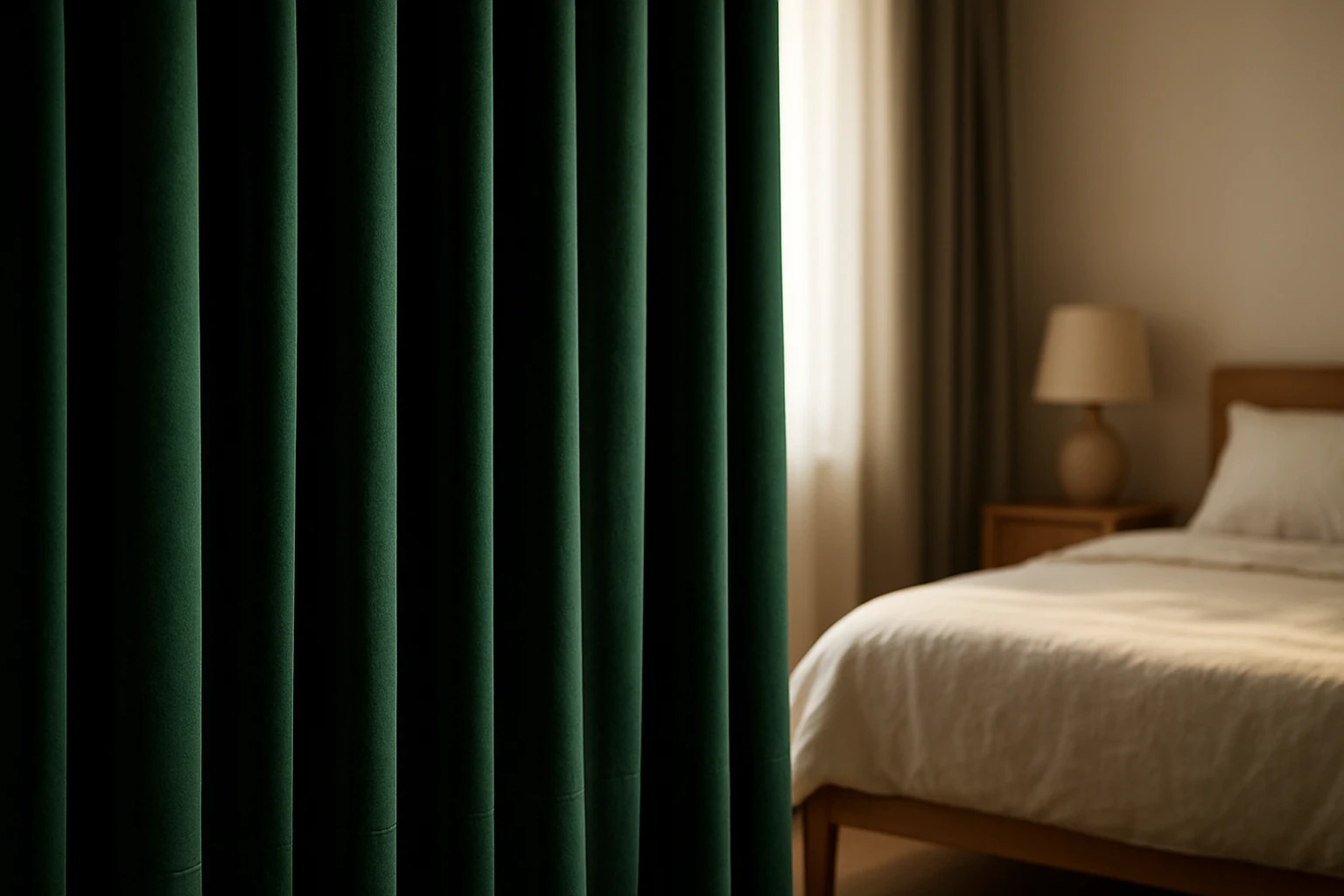 Velvet curtains in luxury bedroom