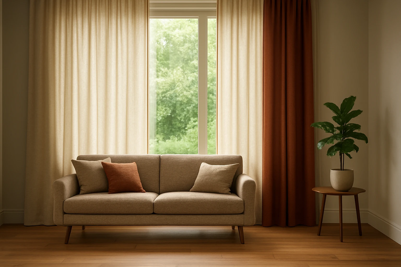 Window curtains for home, beige linen