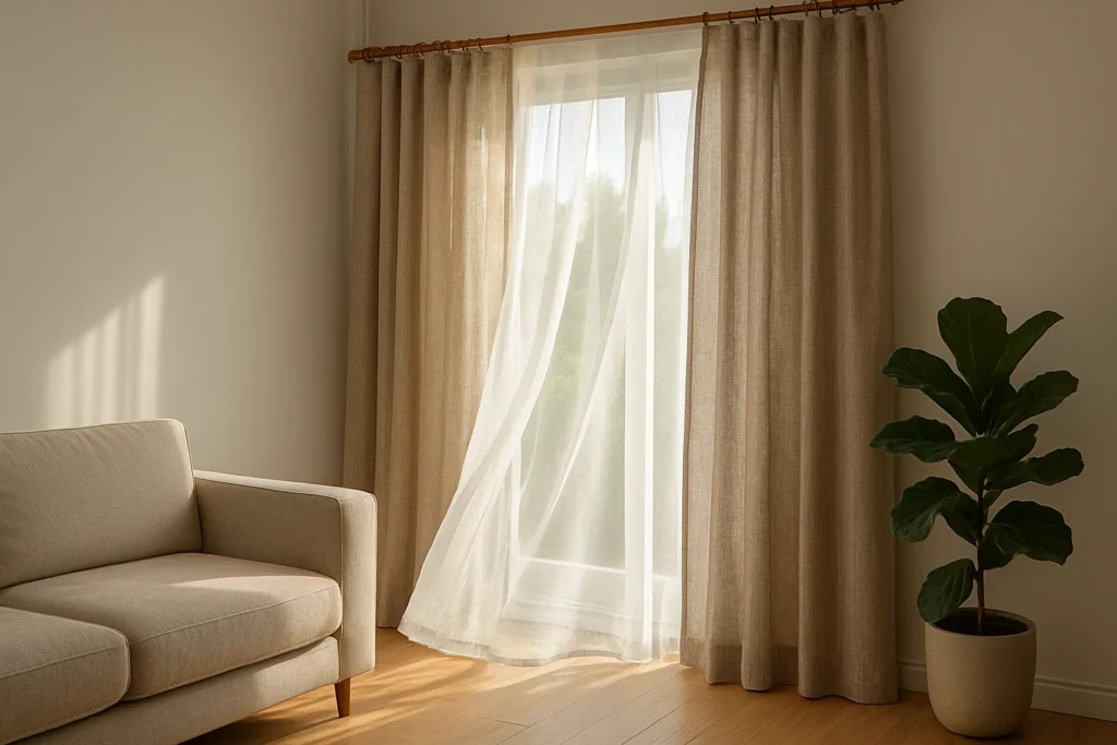 Window curtains for home, layered linen