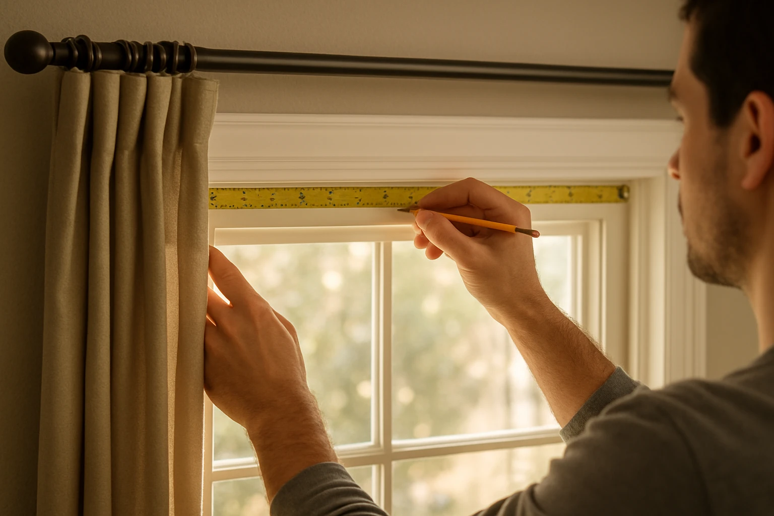 Window curtains measurement with tape
