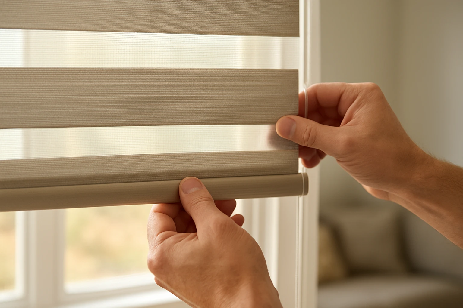 Zebra blinds misaligned fabric layers