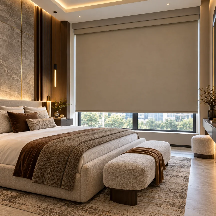 Bedroom Blackout Blind Installation in Apartment Dubai Downtown