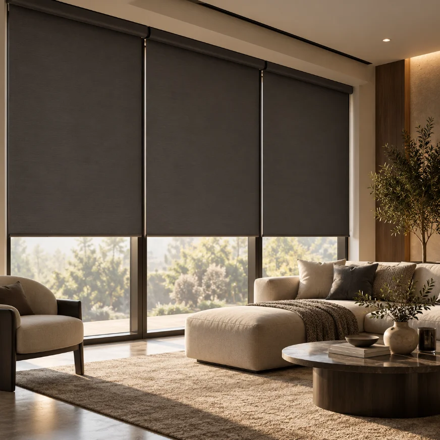 Full-Height Motorized Blinds Installed At Villa Emirates Hills