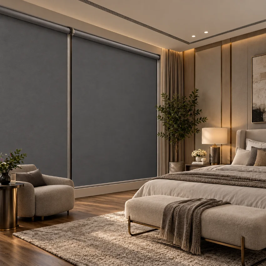 Motorized Blackout Blinds Installed in Apartment Bedroom Downtown Dubai