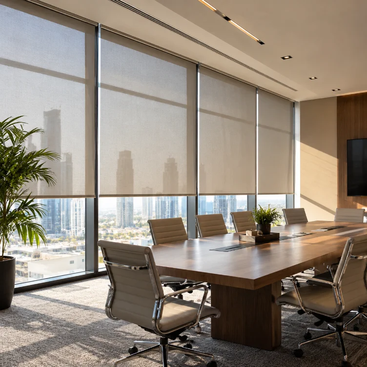 Motorized Sunscreen Blinds Installed At Office Business Bay