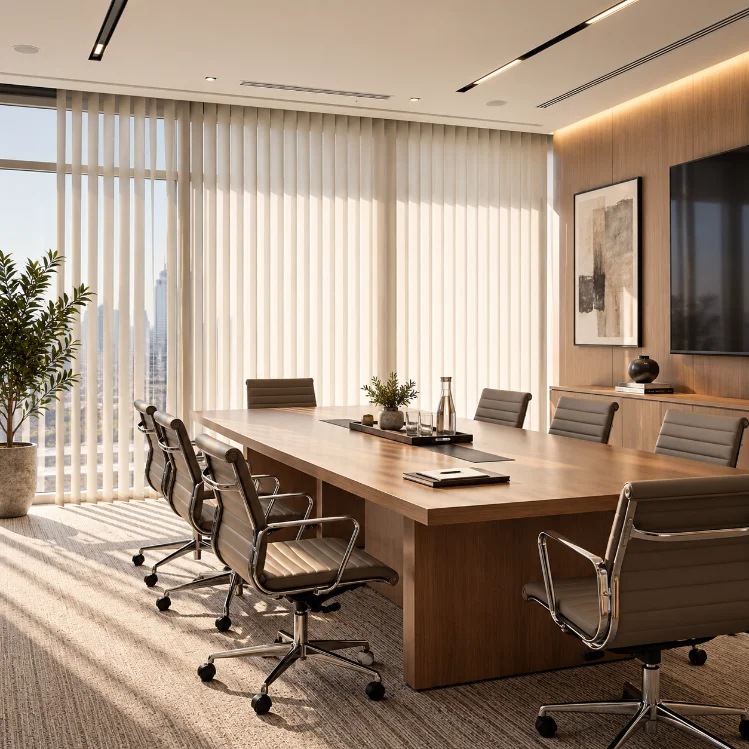 Motorized Vertical Blinds Installed in Office Dubai Marina