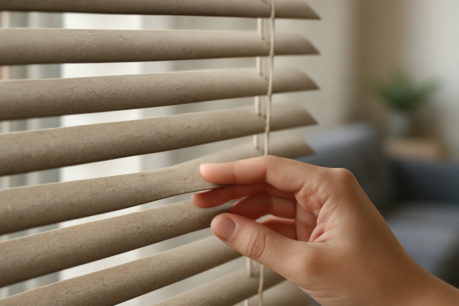Blinds with dust and bent slat