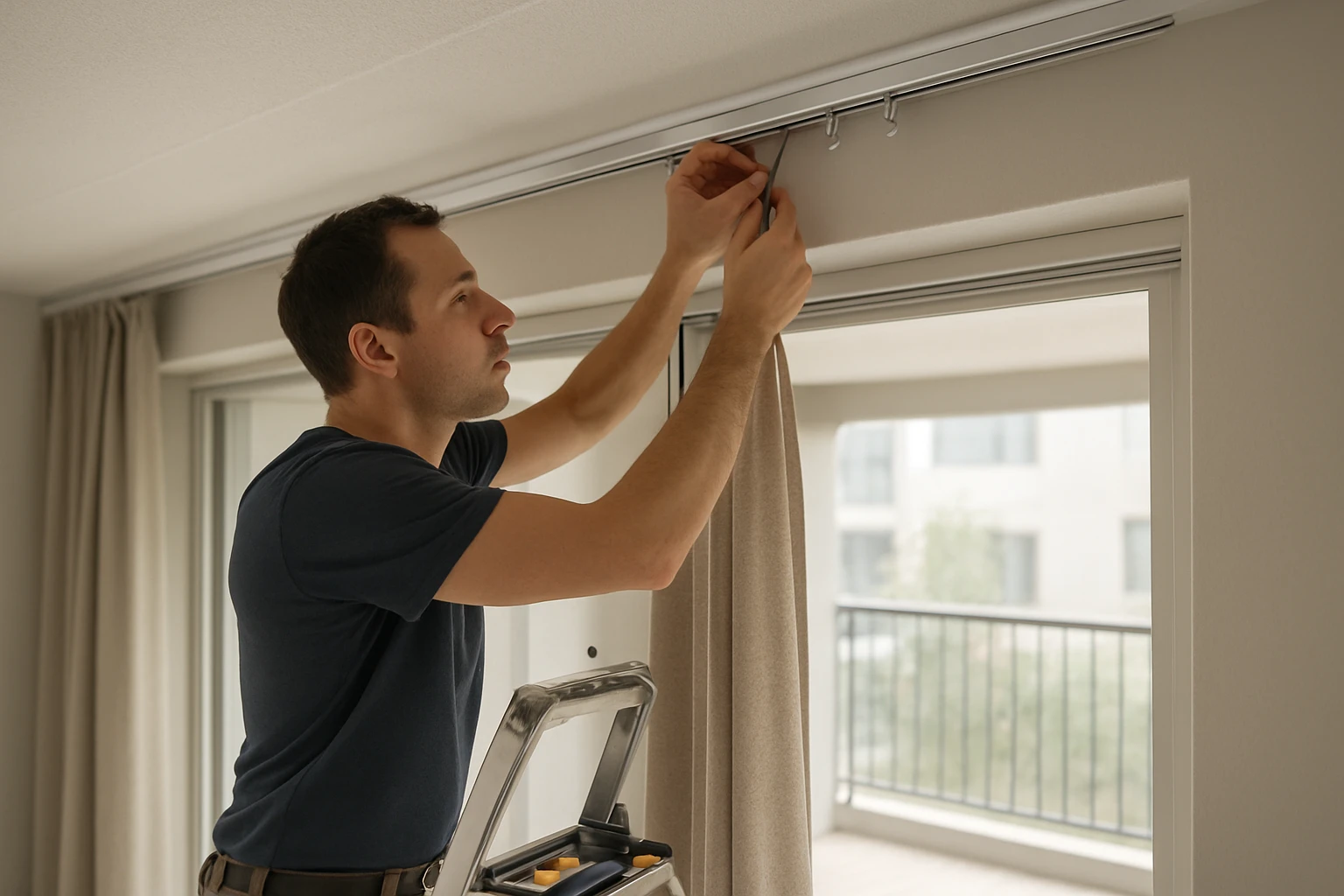 Ceiling mounted curtain track installation