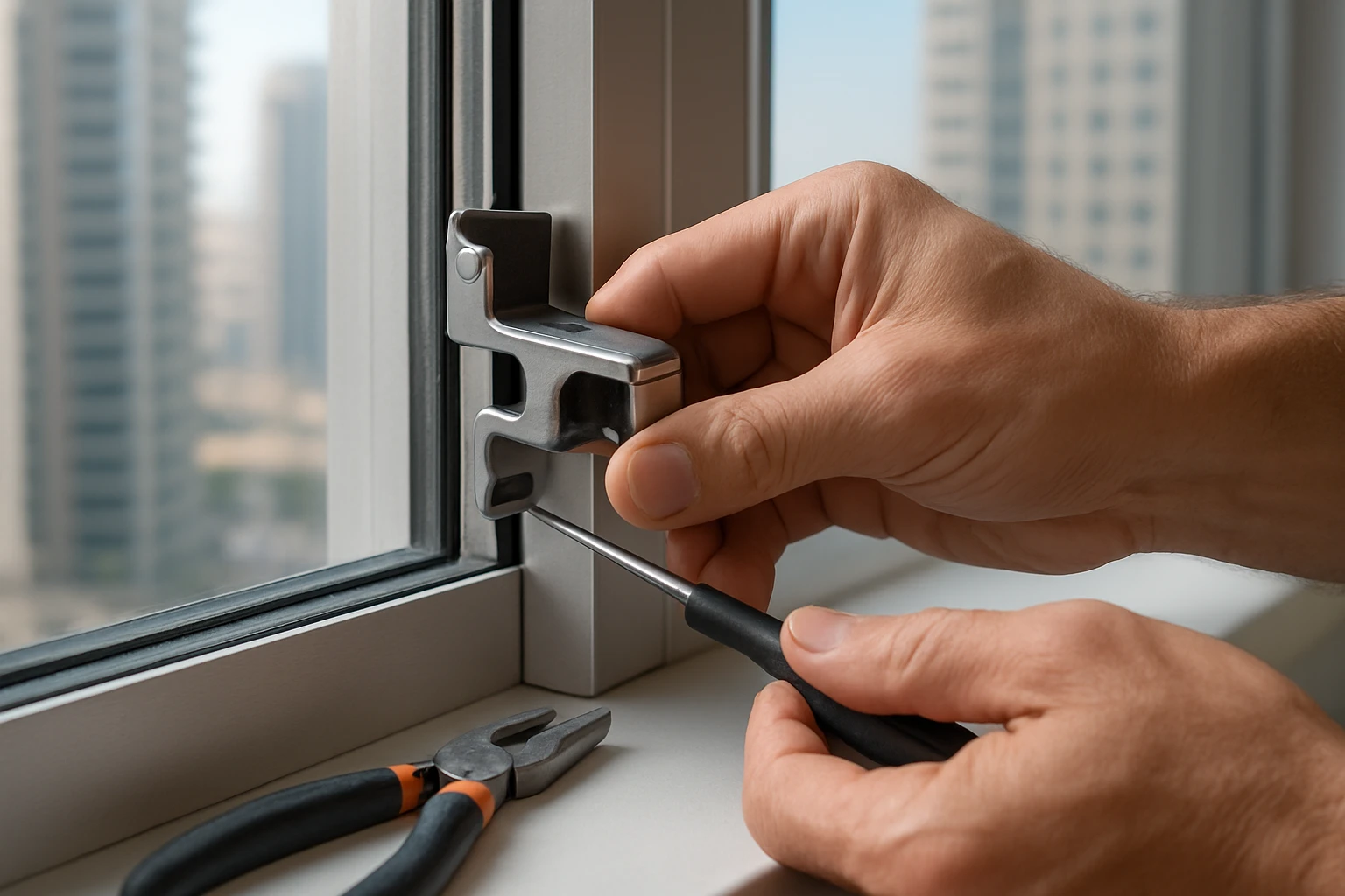 Clamp-on curtain bracket on aluminium frame