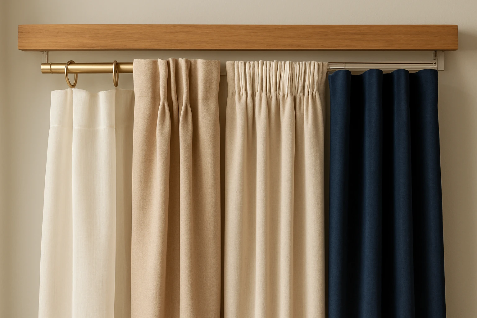 Curtain heading styles on wooden board