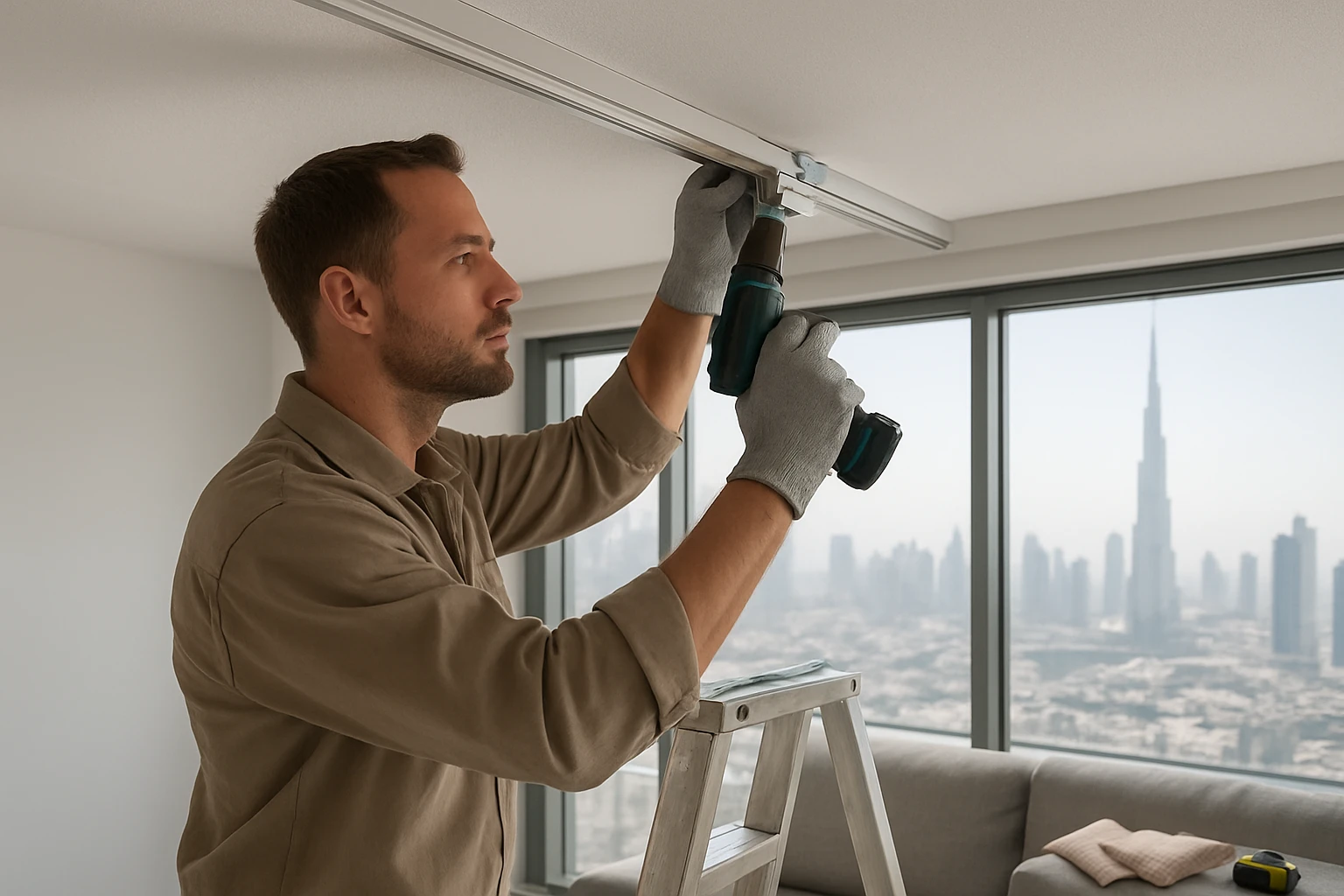 Custom curtains installation in Dubai apartment