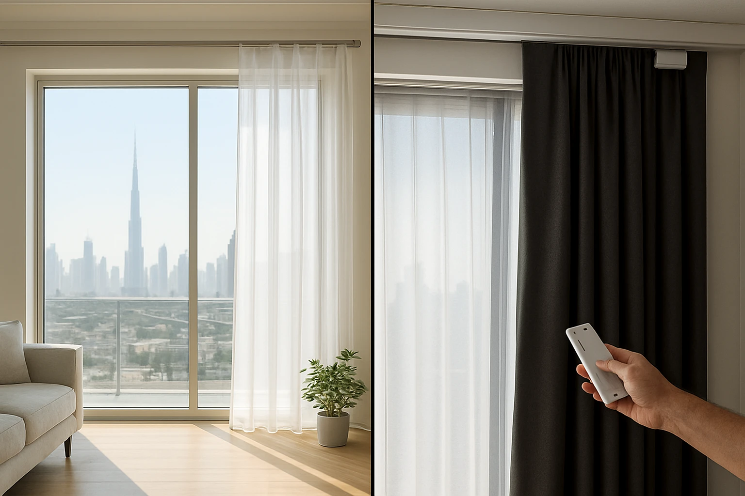 Custom curtains sheer and motorized blackout