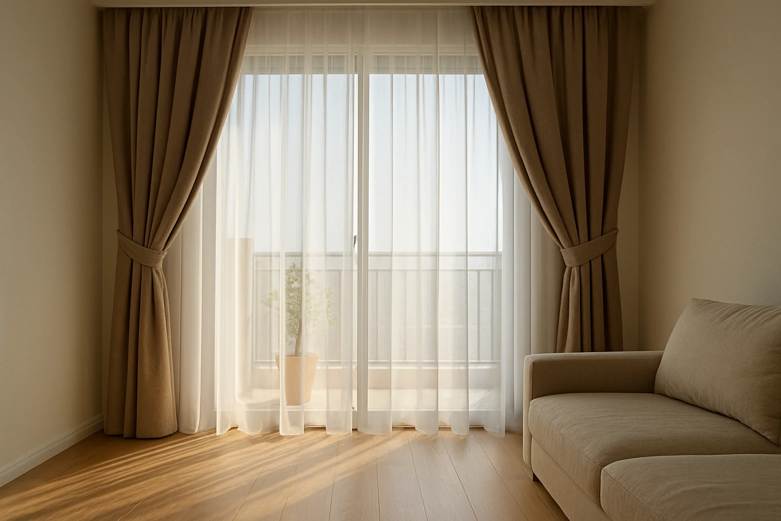 Layered curtains on sliding glass doors