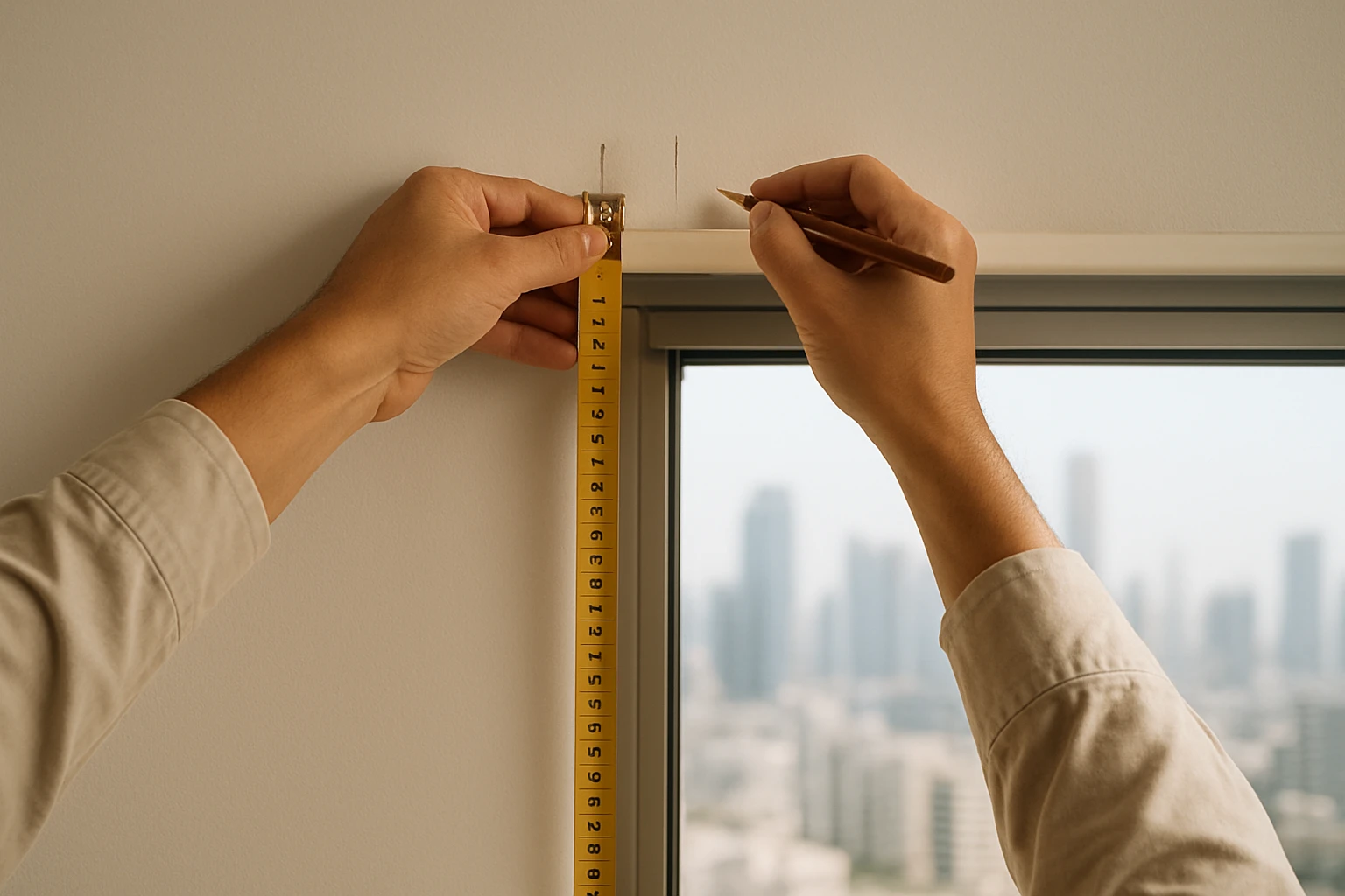 Measuring curtains in Dubai apartment