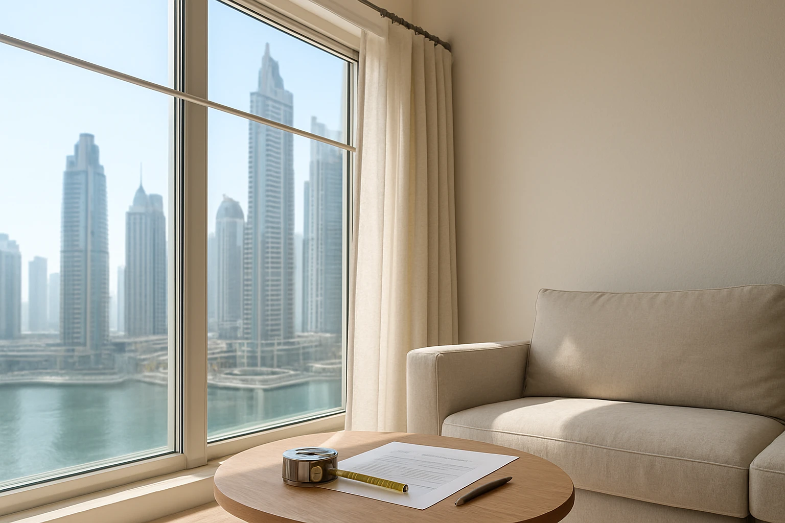 No drill tension rod with linen curtains