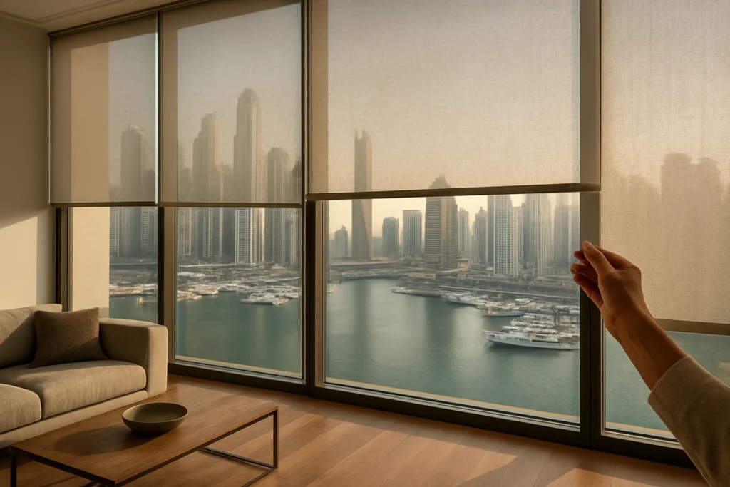 Privacy blinds in Dubai Marina apartment