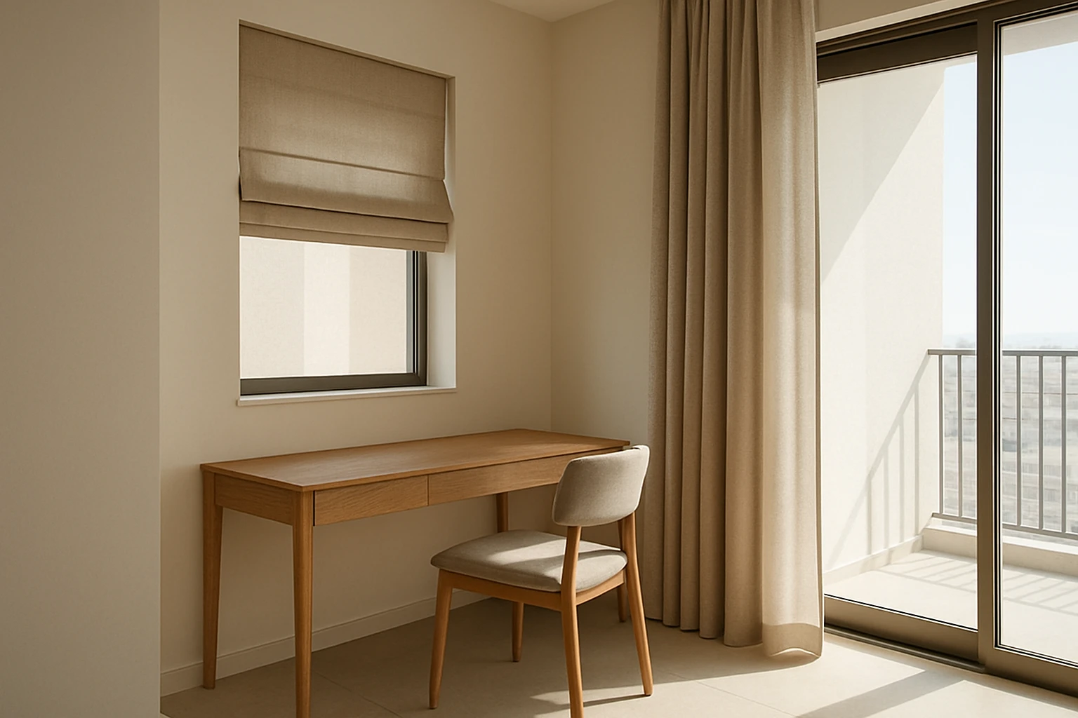 Roman blind and curtains suit different windows